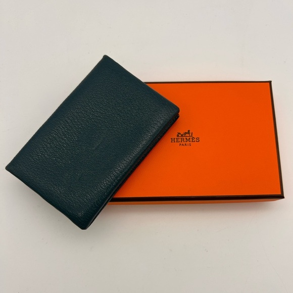 Hermes Chevre Mysore Calvi case Coin Verso rose azalee vert bosphore With Box - Picture 9 of 12